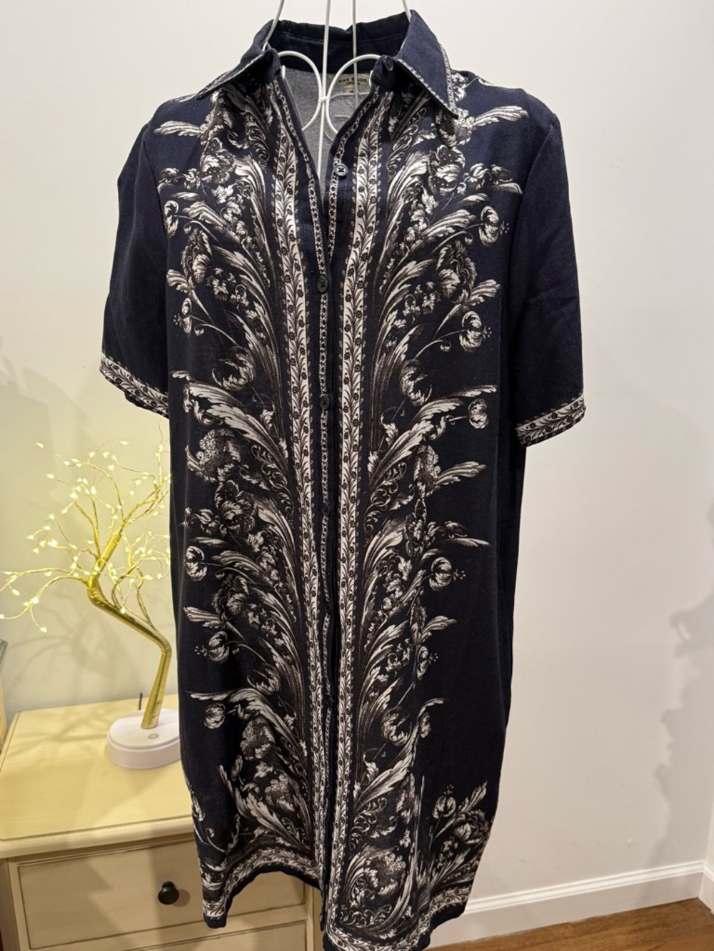 Max Studio Black Dress with Cream Ornamental Print